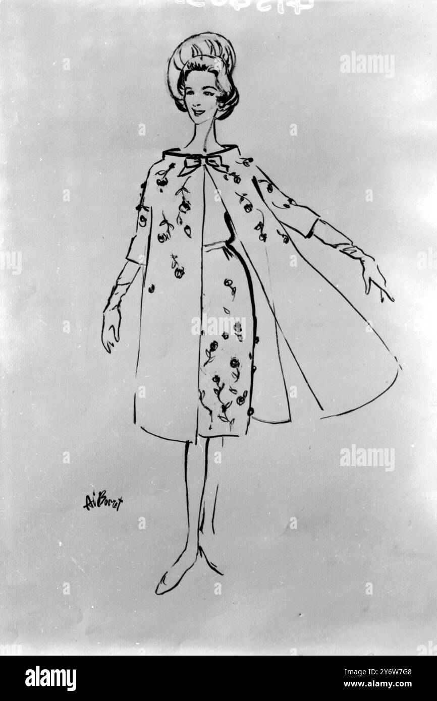 MODE BRAUTKLEIDER KÜNSTLEREINDRUCK VON KATHERINE WORSLEY BRAUTKLEID 8. JUNI 1961 Stockfoto