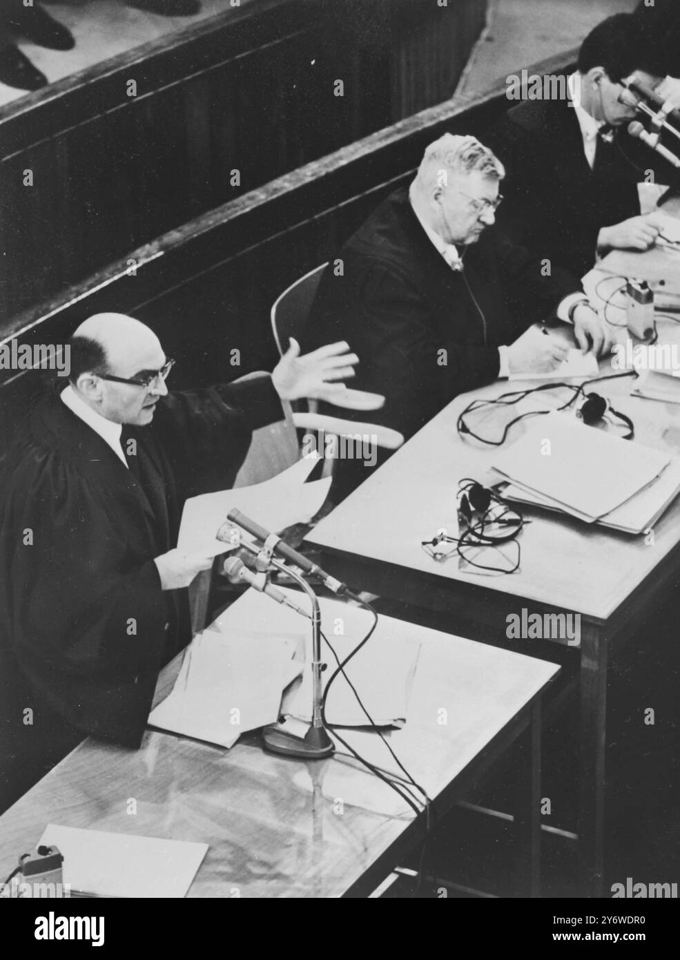 GIDEON HAUSNER WÄHREND DES ADOLF EICHMANN-PROZESSES IN JERUSALEM/19. APRIL 1961 Stockfoto