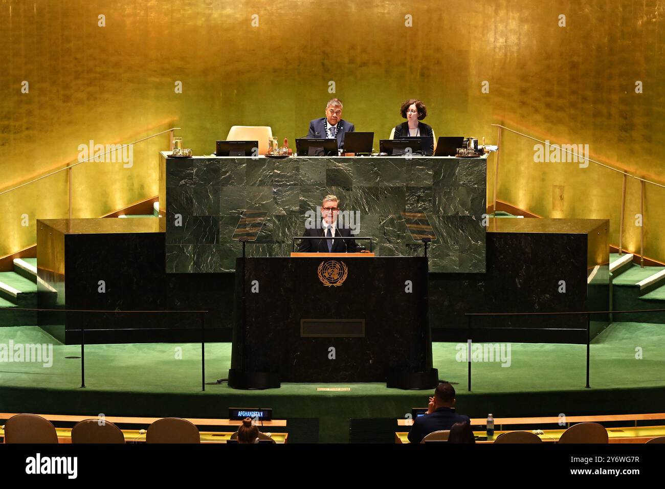 Premierminister Sir Keir Starmer vor der Generalversammlung der Vereinten Nationen in New York. Bilddatum: Donnerstag, 26. September 2024. Stockfoto