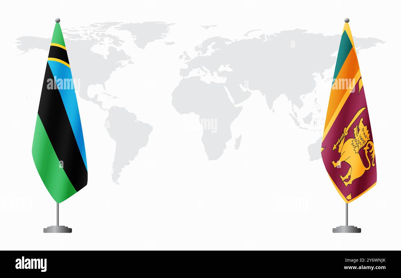Sansibar und Sri Lanka Flaggen für offizielle Treffen vor dem Hintergrund der Weltkarte. Stock Vektor