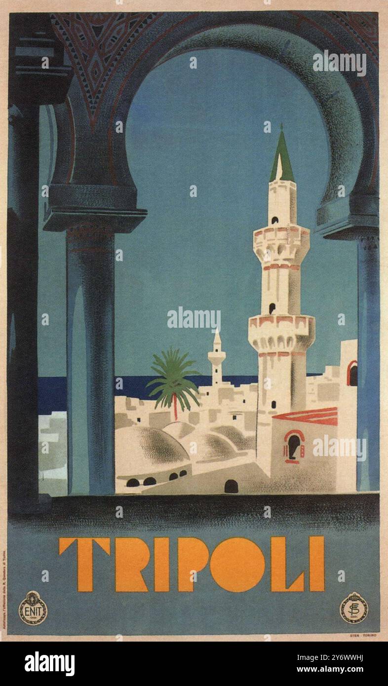 Vintage-Reiseplakat, Tripolis um 1930 Stockfoto