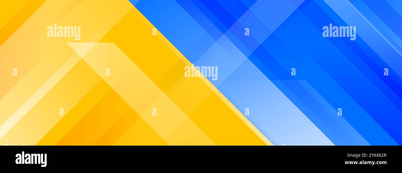 Fußzeilendesign für Sportwettkämpfe. Breites, helles, sportliches und Banner-Konzept für Präsentation, Fußzeile, Kopfzeile, Poster, Flyer. Abstrakter blauer und gelber diagonaler Hintergrund der Verlaufslinie. Vektorhintergrund Stock Vektor