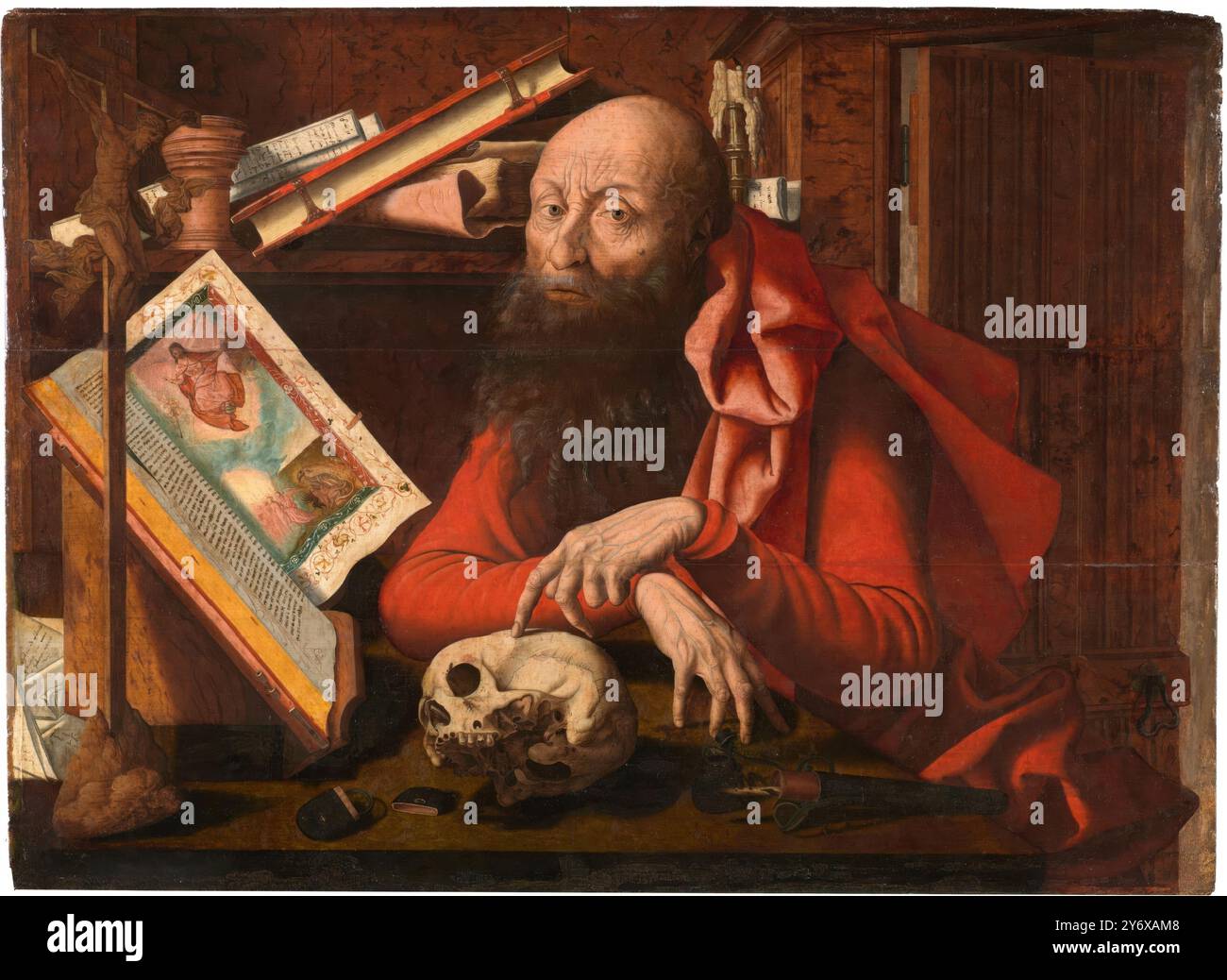 Jan van Remmerswale (: Reymerswale, Marinus van) / St. Jerome in seiner Studie. Mitte des 18. Jahrhunderts. Öl auf der Verkleidung. Museum: Museo del Prado, Madrid, España. AUTOR: JAN VAN REMMERSWALE. Stockfoto