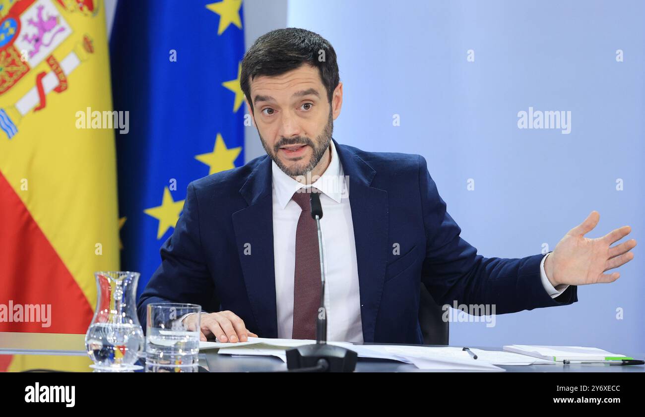 Madrid, 11.06.2024. La Moncloa Palace. Pressekonferenz nach dem Treffen des Ministerrats mit dem Sprecher des Ministers Pilar Alegría, dem dritten Vizepräsidenten und Minister für den ökologischen Wandel und die demografische Herausforderung Teresa Ribera, dem Kulturminister Ernest Urtasun und dem Minister für soziale Rechte, Konsum und Agenda 2030, Pablo Bustinduy. Foto: Jaime García. ARCHDC. Quelle: Album / Archivo ABC / Jaime García Stockfoto