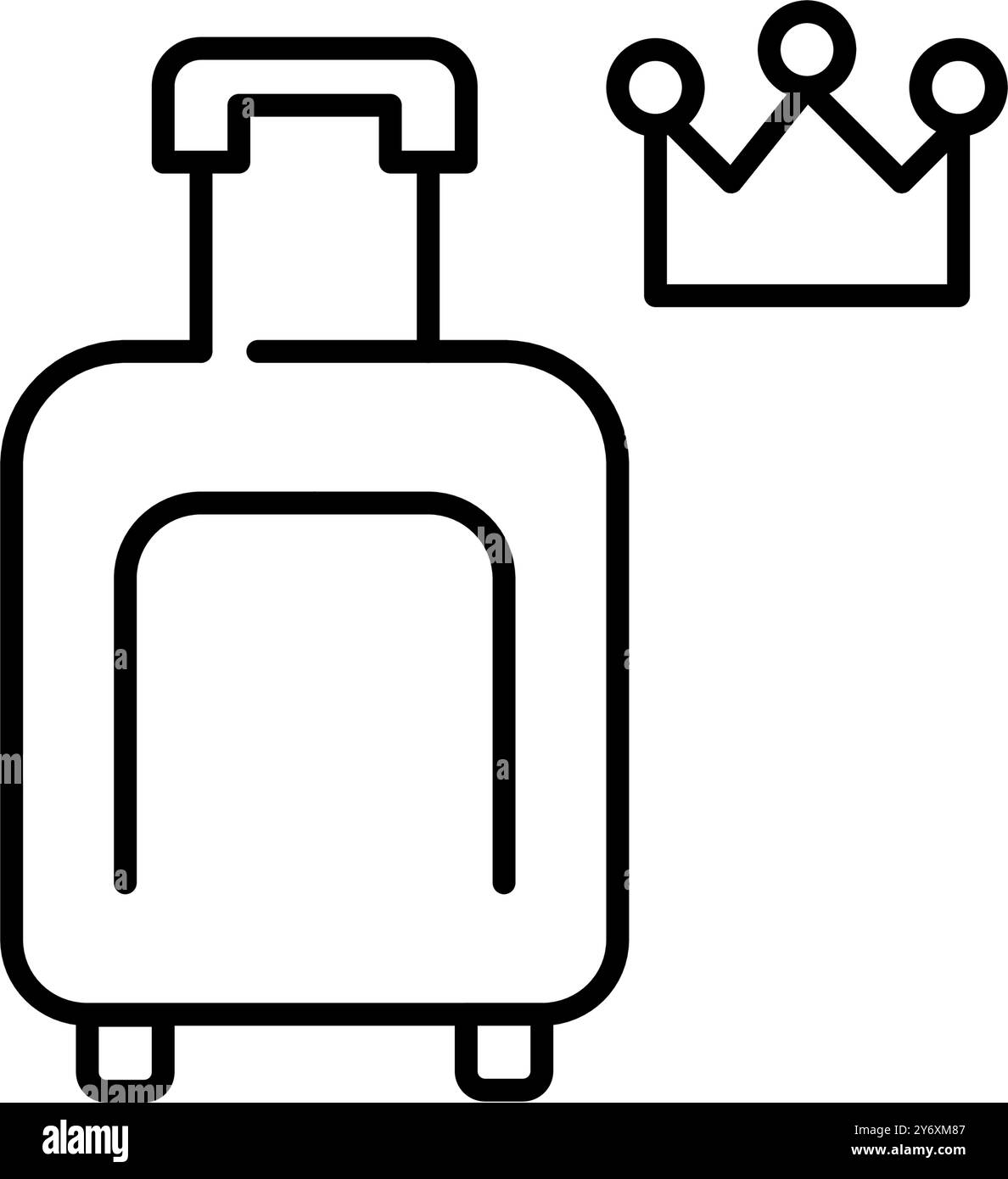 Wheeler Koffer und Krone. Premium-Reiseerlebnis, exklusive Reiseziele und luxuriöser Urlaub. Pixelperfektes, bearbeitbares Konturvektorsymbol Stock Vektor