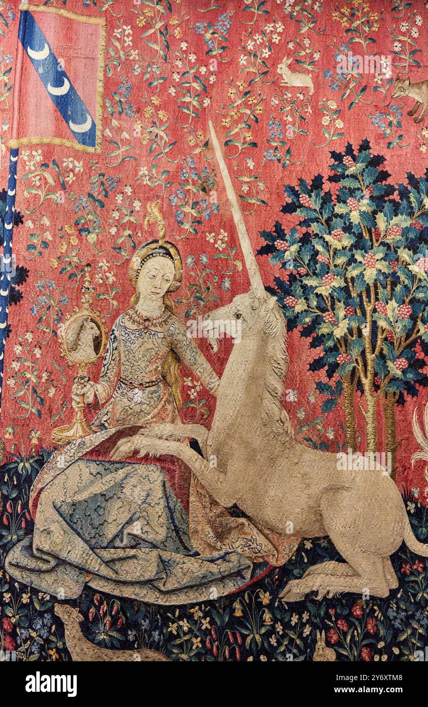 The Lady and the Unicorn, Sight, Tapisserien Millefleurs Style, Wolle und Seide, Südholland oder Paris (?), um 1500, Nationalmuseum der Mi Stockfoto