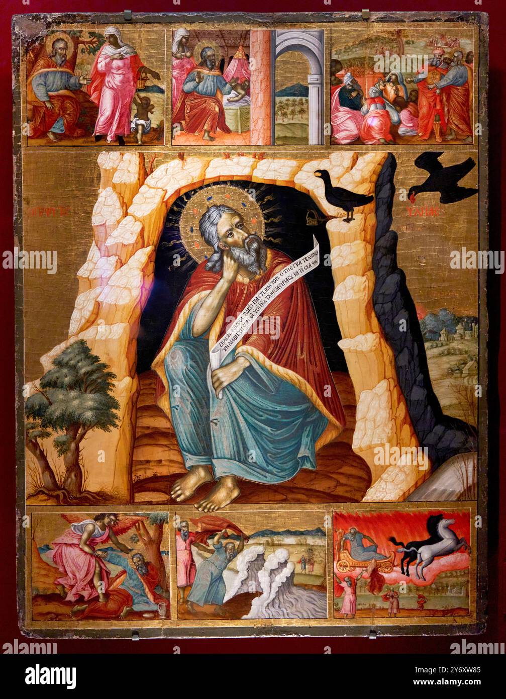 Le Prophète Elie et scènes de sa vie, Vers 1700, Tempera et or sur bois, Ecole de Bulgarie, Ecole bulgare, Petit Palais, Kunstmuseum der Stadt Paris Stockfoto