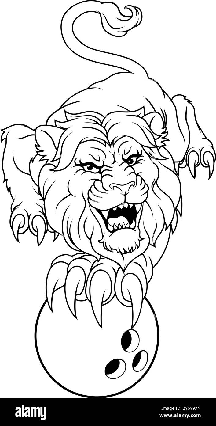 Maskottchen Des Löwen-Bowling-Ball-Tiersports Stock Vektor