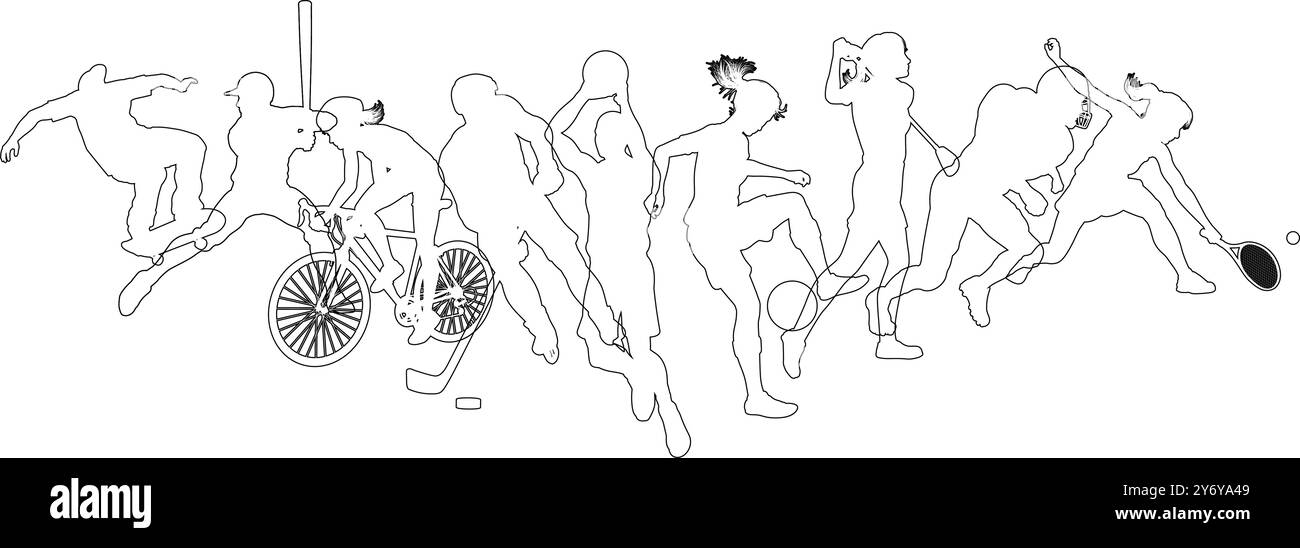 Sport Active Fitness Sport Silhouette People Set Stock Vektor