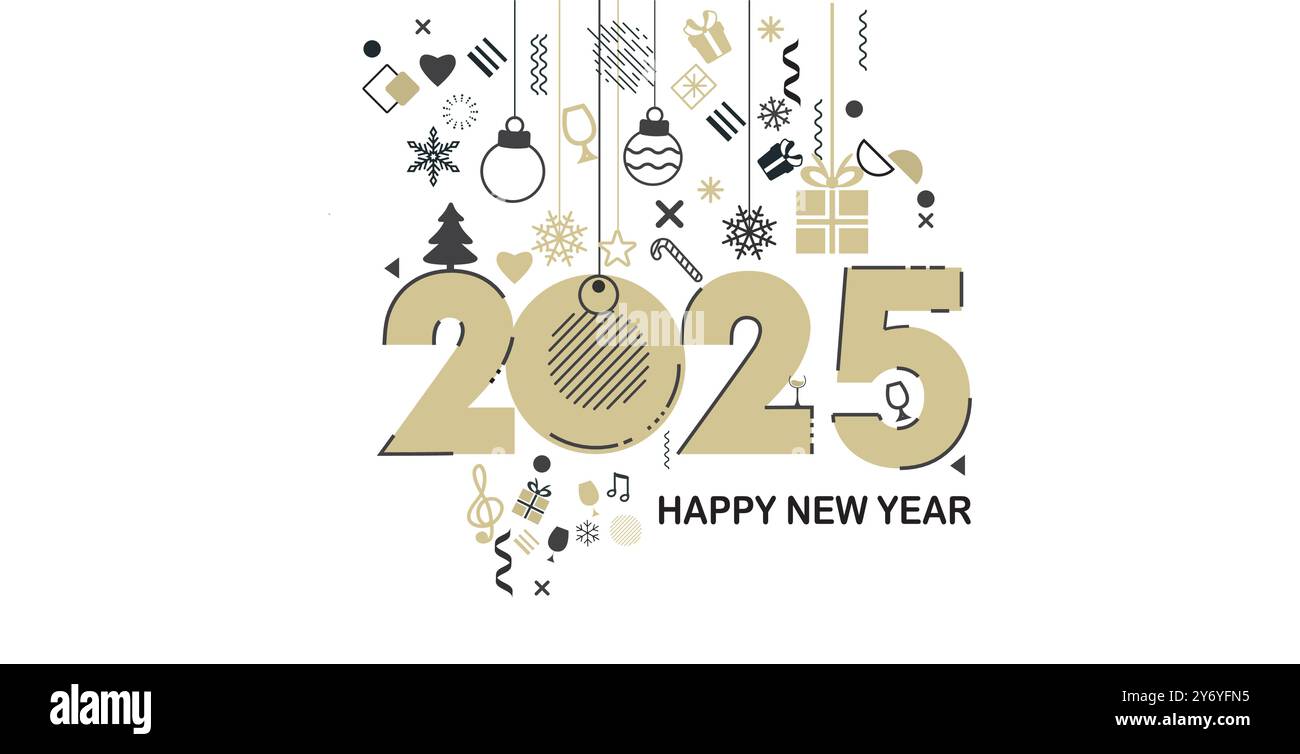 Feier Happy New Year 2025 Hintergrund Design, Banner, Poster, Post Design Illustrationen. Premium-Vektordesign 2025. Silvester feiern Stock Vektor