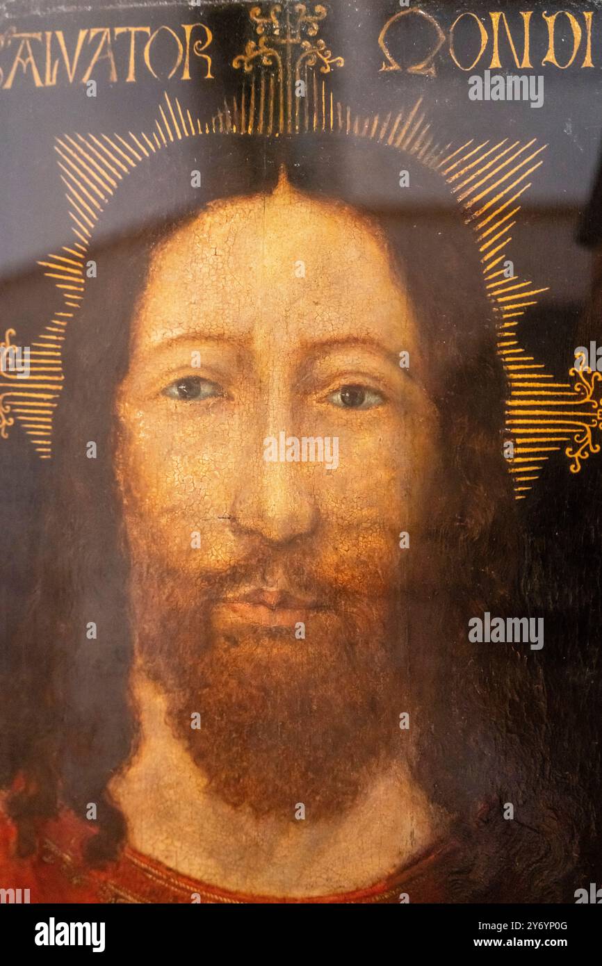 Salvador mundi, Jesus Christus, 15. Jahrhundert, Tempera und Öl auf Platte, Werkstatt von Rogier van der Weiden, Girona Kunstmuseum, Girona, Katalonien, Spanien Stockfoto