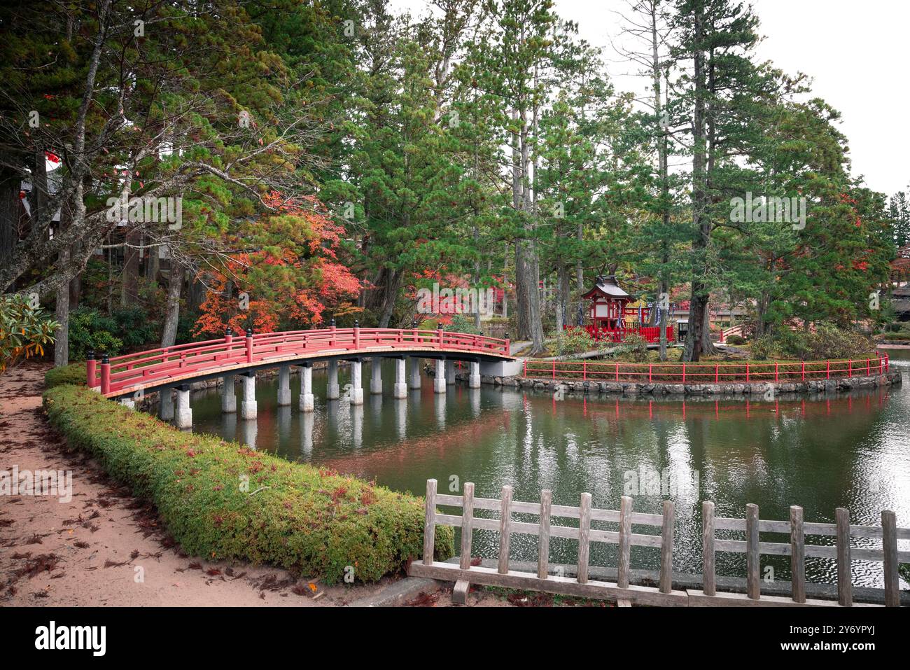 Rote Brücke im Koya Park Stockfoto