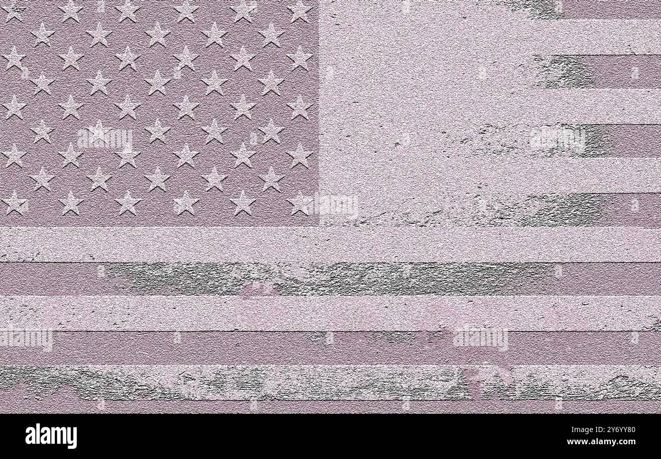 Eine verwitterte amerikanische Flagge mit einem veralteten, strukturierten Aussehen und einer rauen Oberfläche Stockfoto