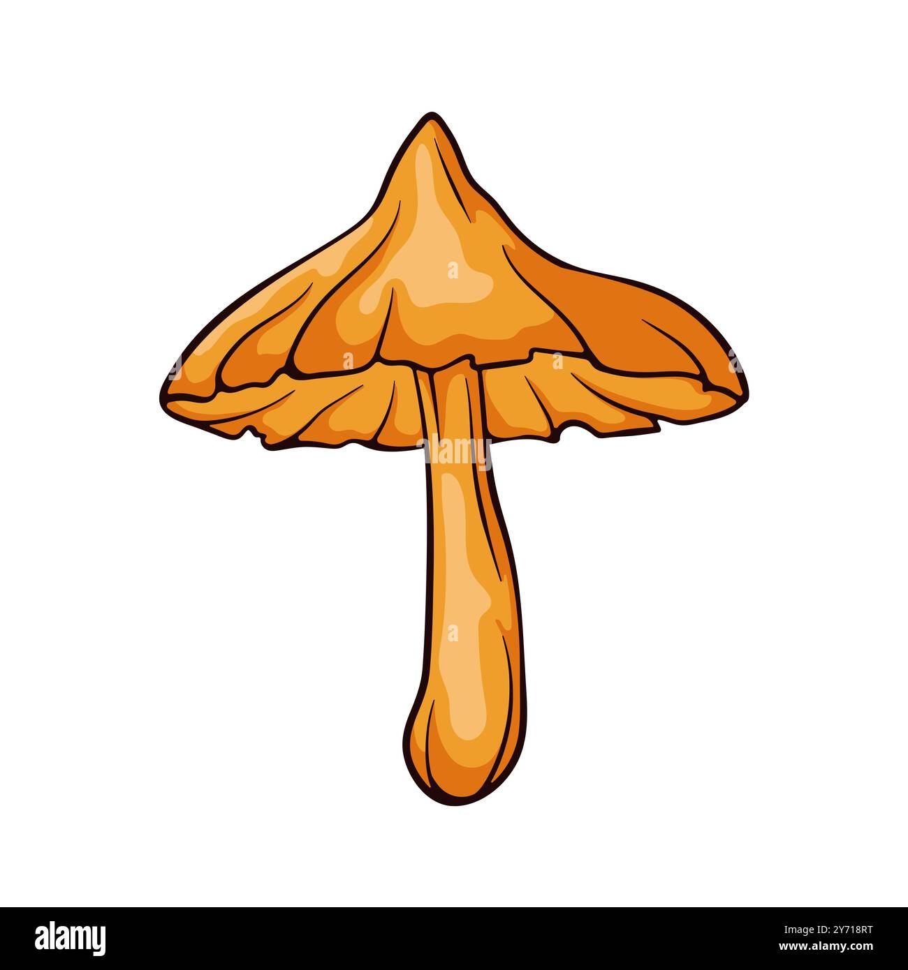 Tödlicher Webcap-Pilz mit orangefarbener Mütze und Stiel im Cartoon-Stil. Perfekt für Lehrmaterial, botanisches Design und Naturthema-Projekte Stock Vektor