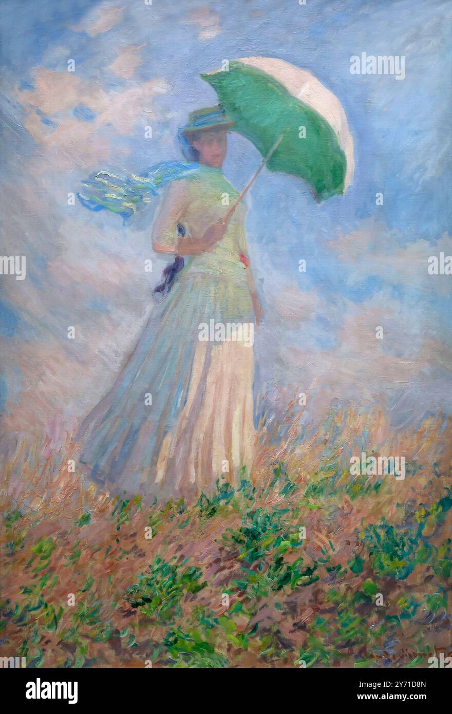 Frau mit Sonnenschirm nach rechts, Claude Monet, 1886, Stockfoto