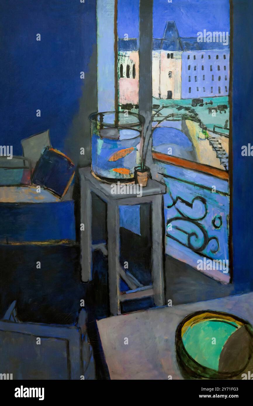 Innenausstattung mit Goldfisch-Schüssel, Spring, Interieur, Bocal de Poissons Rouges, Printemps, Henri Matisse, 1914, Stockfoto