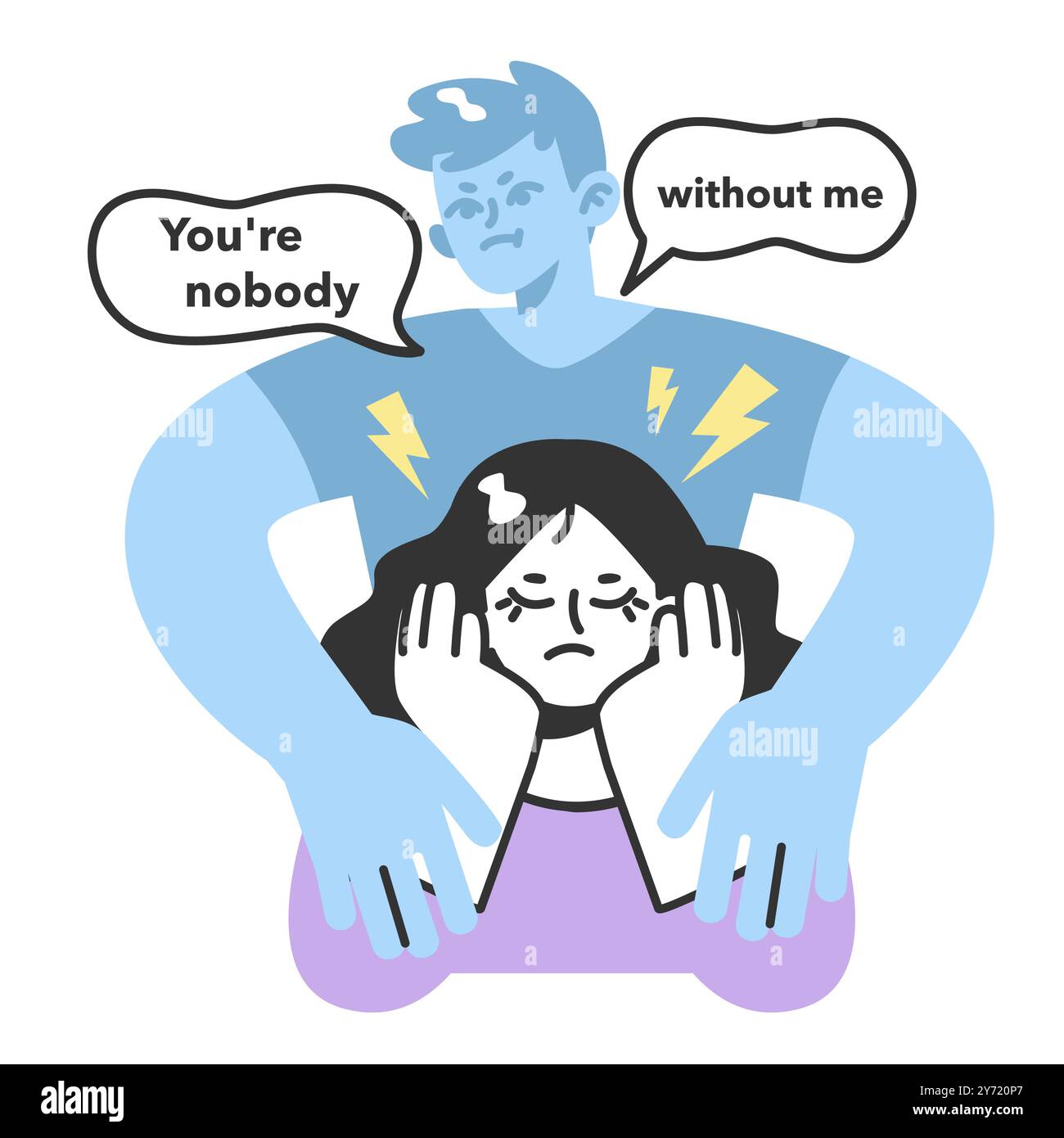 Gasbeleuchtungskonzept. Psychologische Manipulationsmethode und kognitive Dissonanzbildung. Emotionaler Missbrauch und Kontrolle in einer Beziehung. Illustration des flachen Vektors Stock Vektor