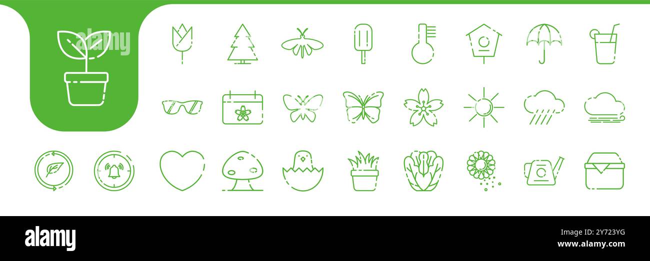 Frühling Saison Linie Symbole setzen Design Vektor Stock Vektor