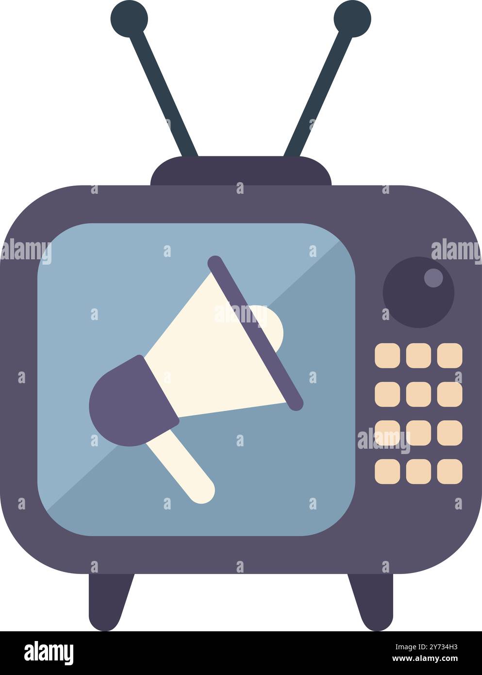 Vintage-Fernsehen mit einem Megaphon, das das Konzept der Ausstrahlung von Informationen und der Durchsage repräsentiert Stock Vektor