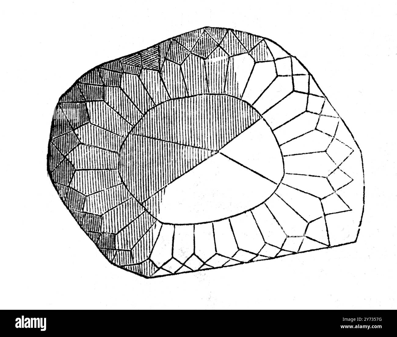 Der Koh-i-Noor Diamant - der Plan für den neuen Neuschnitt in Form eines ovalen Brillanten. 1852 Stockfoto