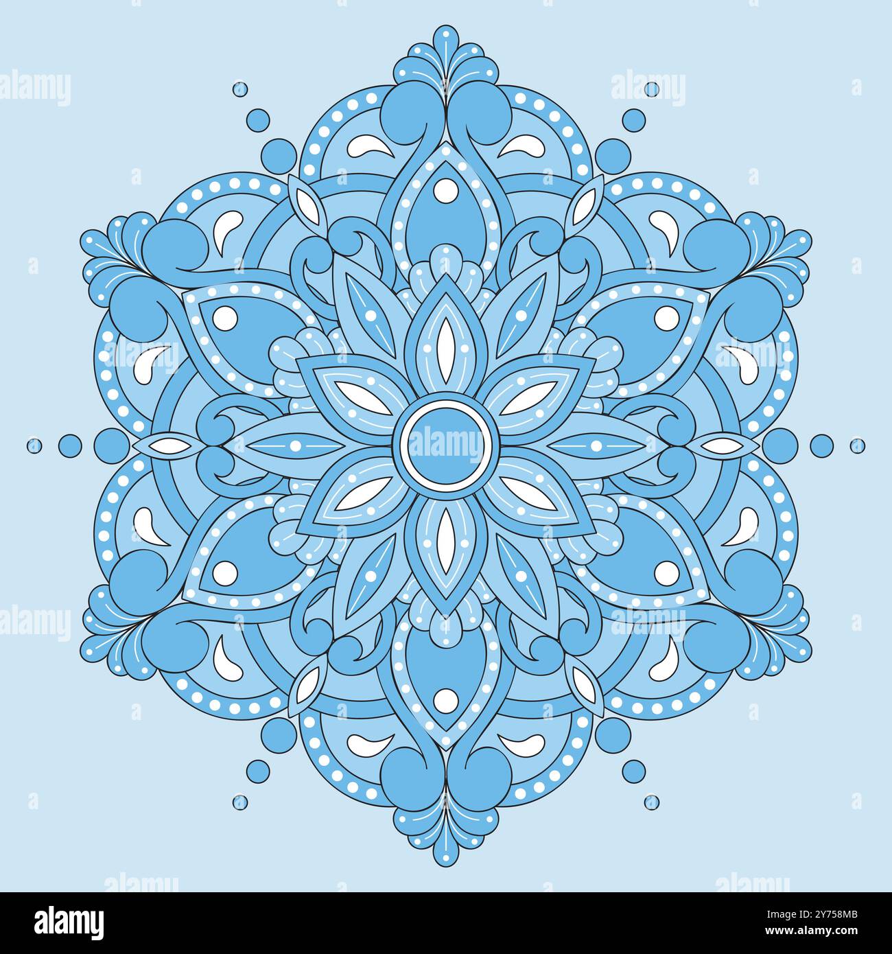 Dekoratives Mandala-Design in Blau und weiß. Ornament Vektor Illustration mit Hintergrund. Mandala Snowflake. Stock Vektor