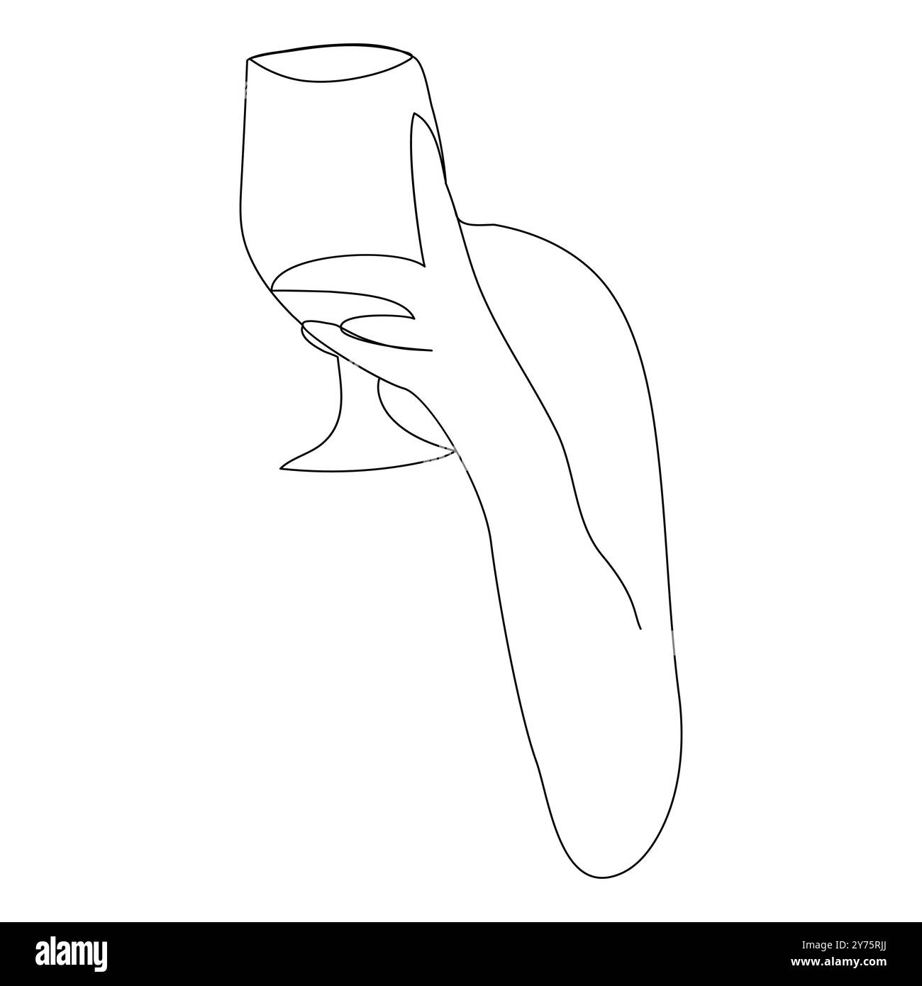 Durchgehende Einzeilenzeichnung einer Flasche Wein und eines Glases. Handgezeichnetes einzeiliges Bild einer Silhouette. Minimalistische Strichkunst. Sektglas in hu Stock Vektor