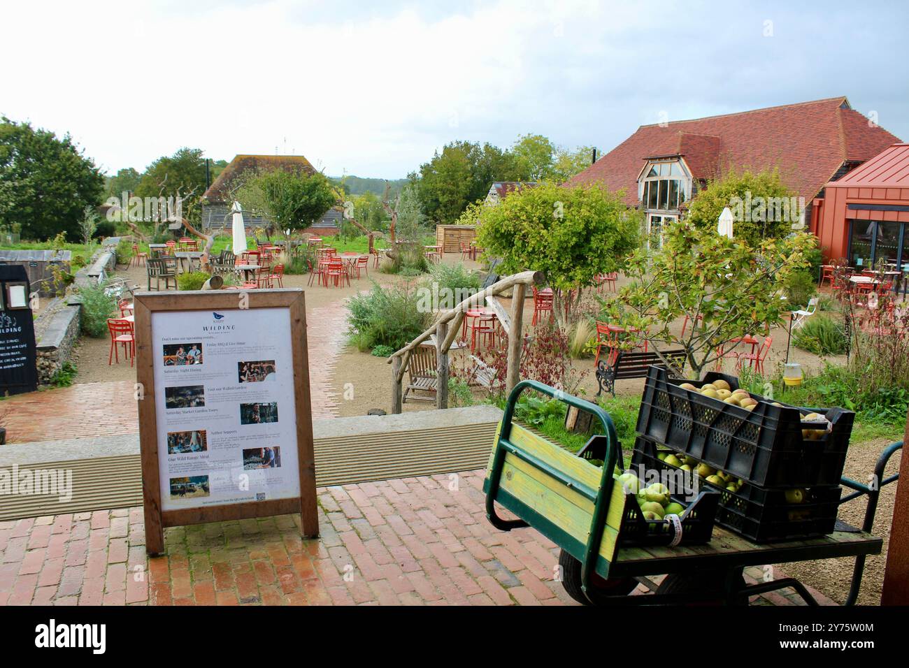 Knepp Rewilding Project - Wilding Cafe mit Sitzplätzen im Freien Stockfoto