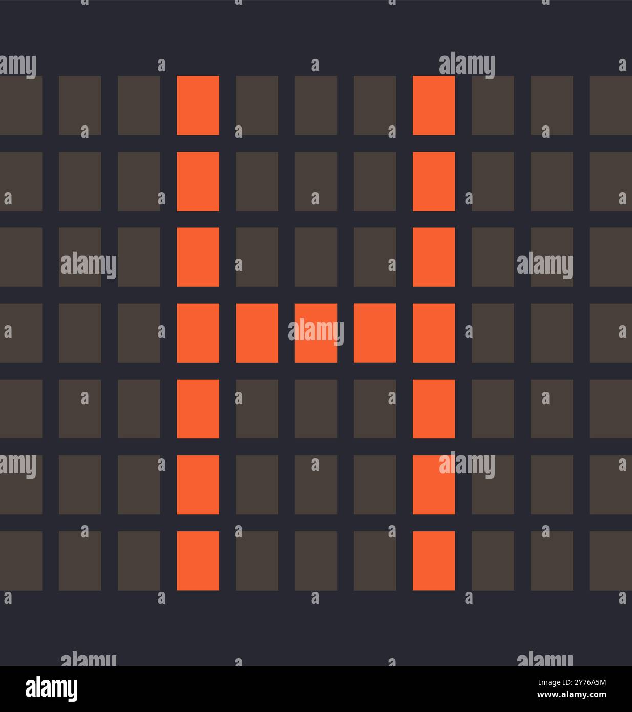 Digitaler Buchstabe h, orangefarbene LED und dunkler Hintergrund, Vektorillustration Stock Vektor