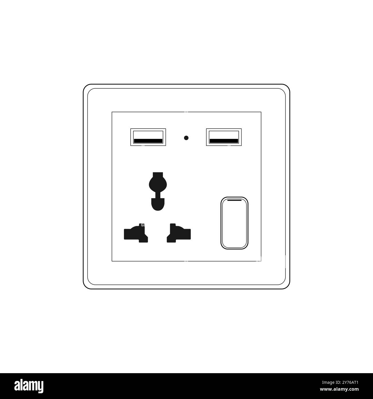 Internationale Universalbuchse Multifunktions-3-Loch-Steckerleiste Wandsteckdose mit Dual-USB mit Schalter, Umrissstil Vektorillustration Stock Vektor