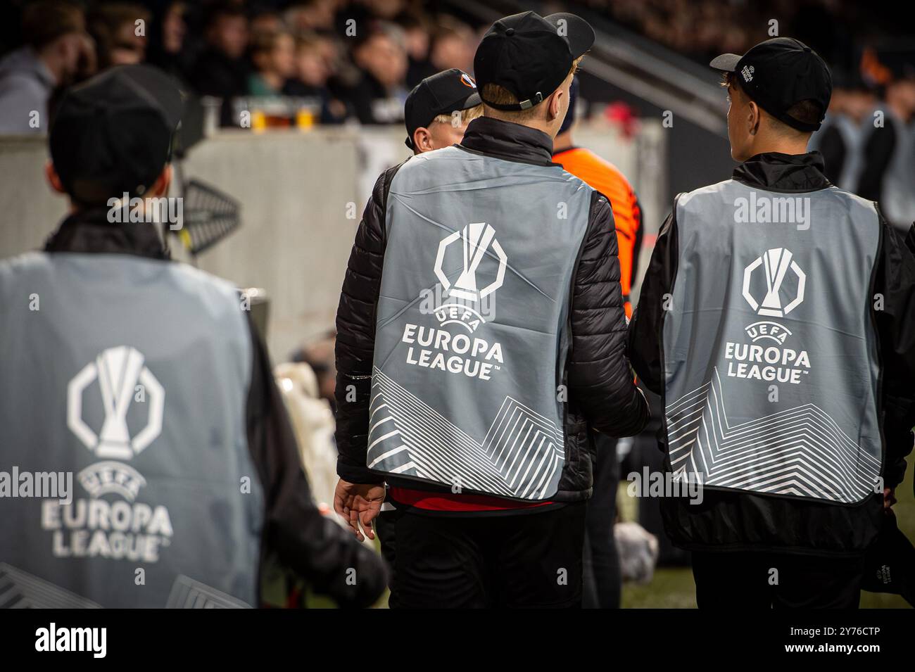 Herning, Dänemark. September 2024. Internationaler Fußball in Herning, hier das UEFA Europa League Spiel zwischen dem FC Midtjylland und TSG Hoffenheim in der MCH Arena. Stockfoto
