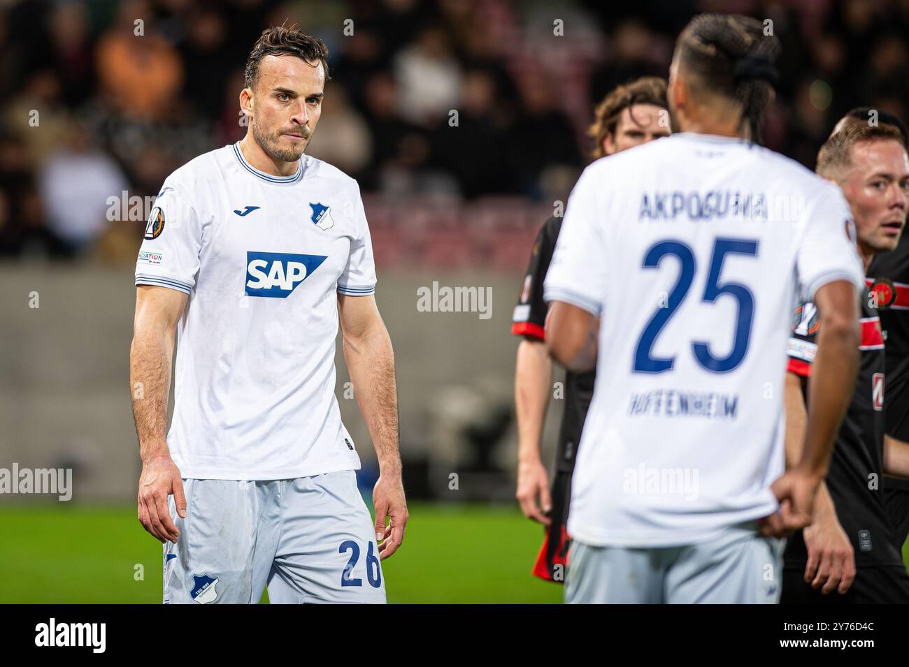 Herning, Dänemark. September 2024. Haris Tabakovic (26) aus Hoffenheim war während des Spiels der UEFA Europa League zwischen dem FC Midtjylland und TSG Hoffenheim in der MCH Arena in Herning zu sehen. Stockfoto