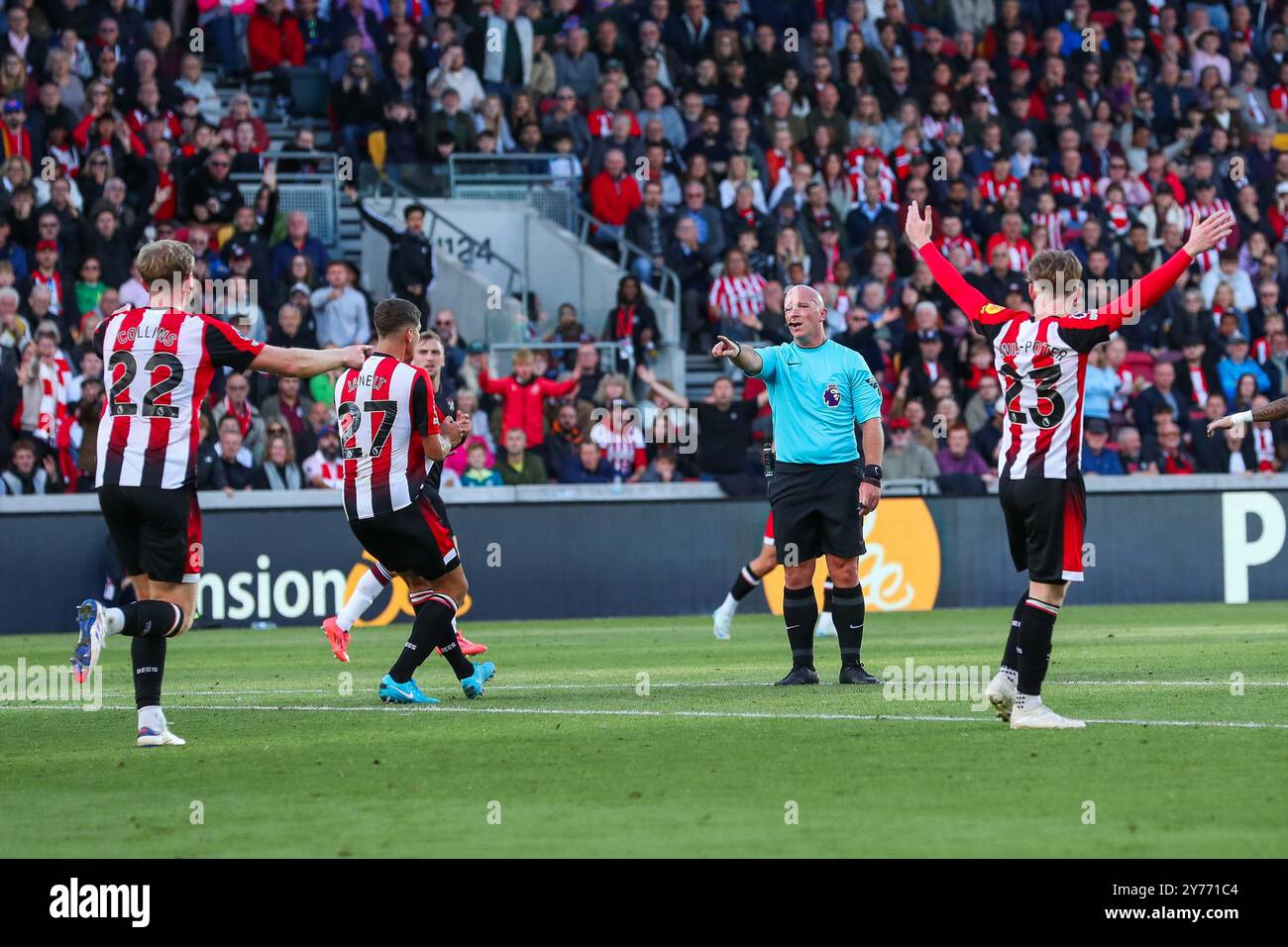 Brentford appelliert am 28. September 2024 im Gtech Community Stadium, London, Vereinigtes Königreich (Foto: Izzy Poles/News Images) Stockfoto