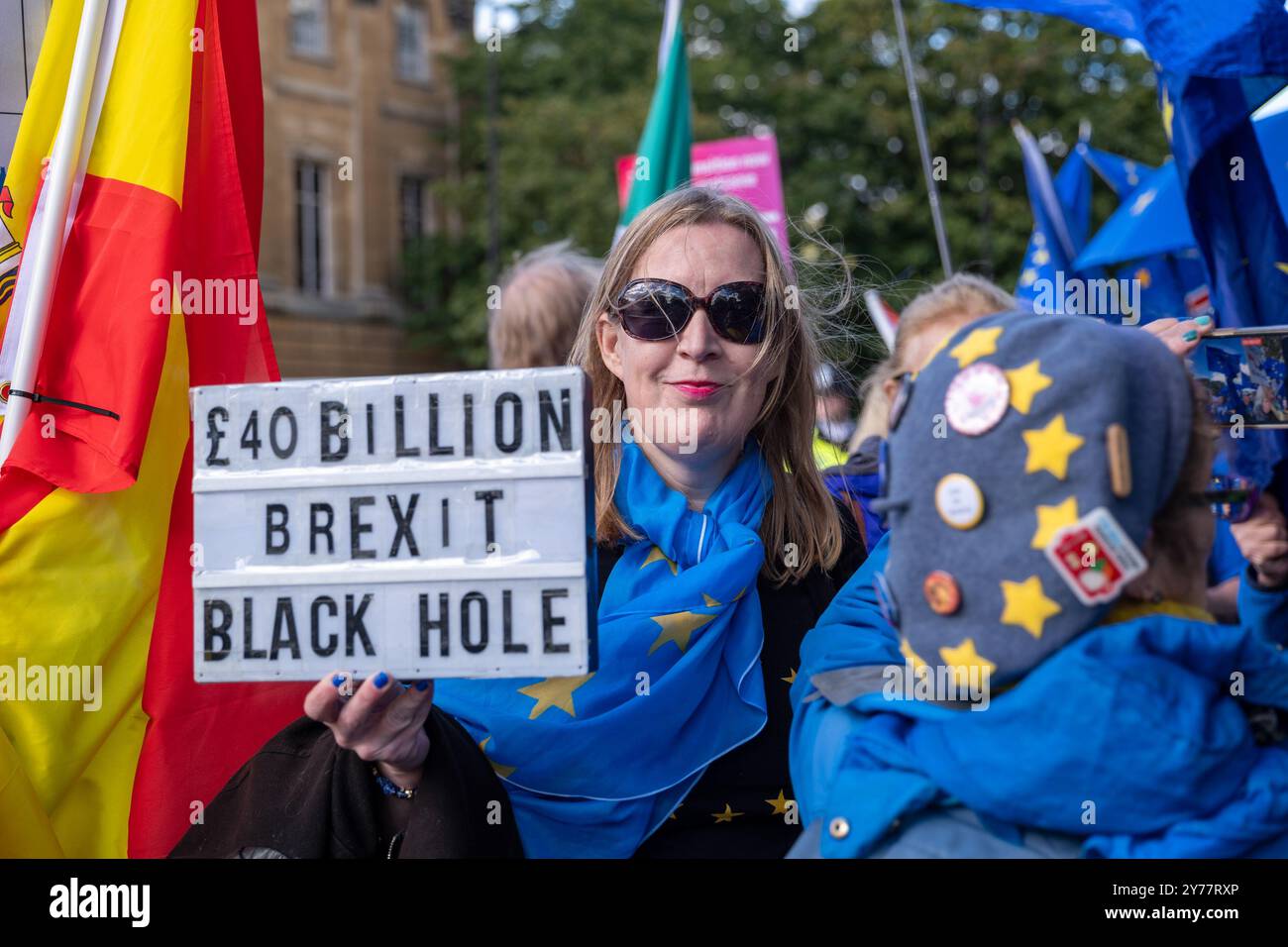 London, Großbritannien. 28. SEP, 2024 Dies war der dritte jährliche märz, in dem die Aufmerksamkeit auf die Auswirkungen des Brexits gelenkt und für eine Rückkehr in die EU plädiert wurde. Aubrey Fagon/Alamy Live News Stockfoto