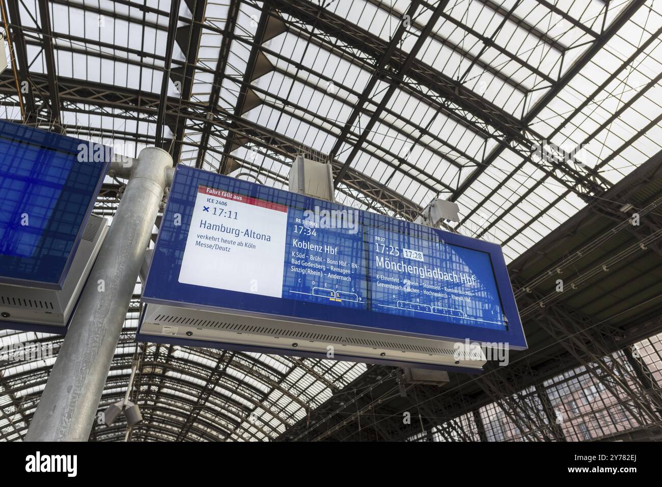 Zugausfall, Gleis geschlossen, Bauarbeiten, Kölner Hauptbahnhof, Köln, Rheinland, Nordrhein-Westfalen, Deutschland, Europa Stockfoto