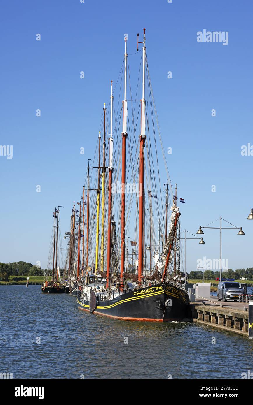 Historische Segelschiffe, traditionelle Segelschiffe im Hafen von Enkhuizen, Nordholland, Westfriesland, Niederlande Stockfoto