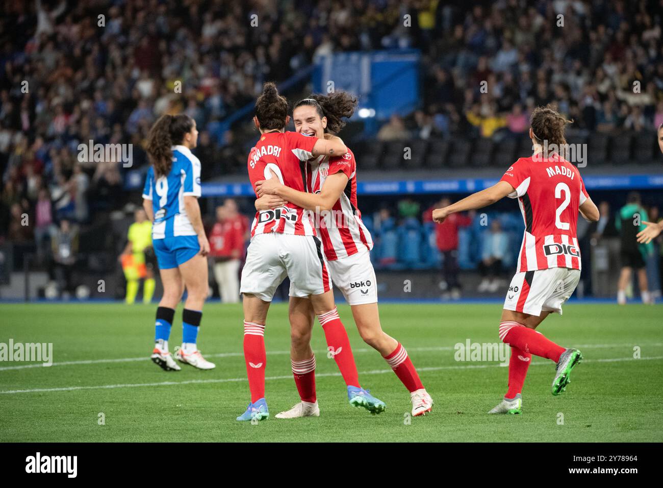 Coruña, Spanien. 28. September 2024. Frauen First Division Fußball. RC Deportivo Abanca gegen Athletic Club Bilbao. Riazor Stadium. Goal Celebration Credit: Ismael Miján/Alamy Live News Stockfoto