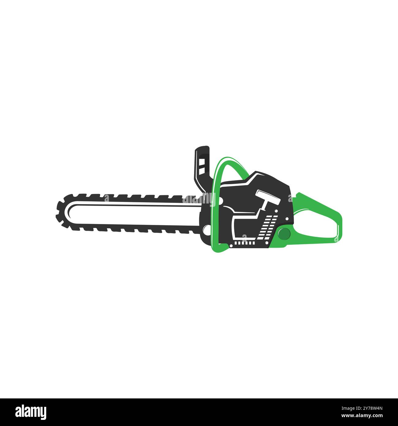 Vektorbild der Motorsäge. Illustration des Motorsägen-Vektors isoliert auf weißem Hintergrund. Professionelle Maschine. Professionelles Kettensägen-Konzept. Holzschneider-Säge. Stock Vektor