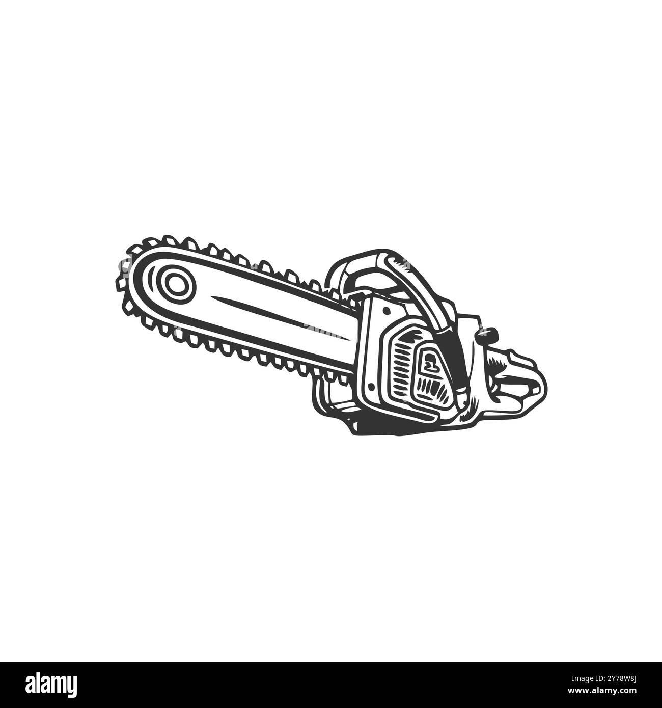 Vektorbild der Motorsäge. Illustration des Motorsägen-Vektors isoliert auf weißem Hintergrund. Professionelle Maschine. Professionelles Kettensägen-Konzept. Holzschneider-Säge. Stock Vektor