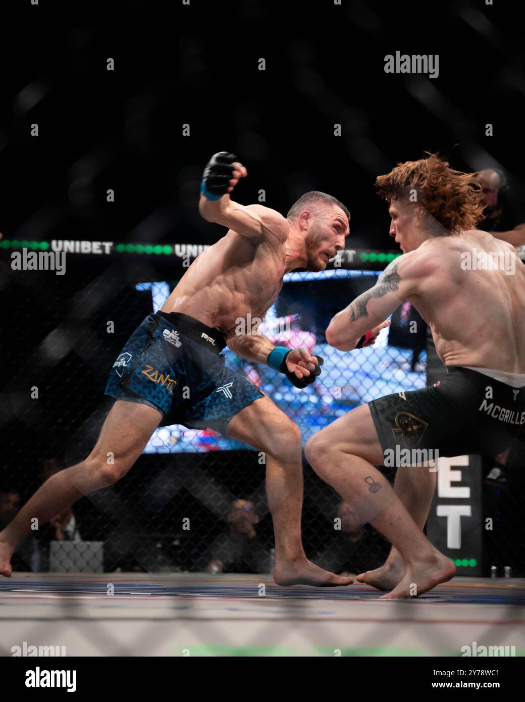 Glasgow, Schottland. September 2024. PFL MMA Europe Playoffs, Glasgow, Schottland. Glasgow, Schottland. September. Lewis McGrillen V-Dekan Garnett MMA kämpfte für PFL Europe in der OVO Hydro Arena in Glasgow, Schottland. Quelle: Sashshots/Alamy Live News Stockfoto