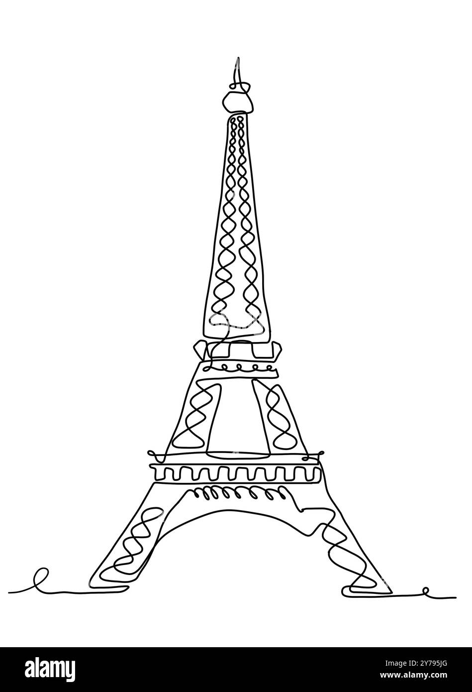 Skizze des Eiffelturms auf weißem Hintergrund Stockfoto