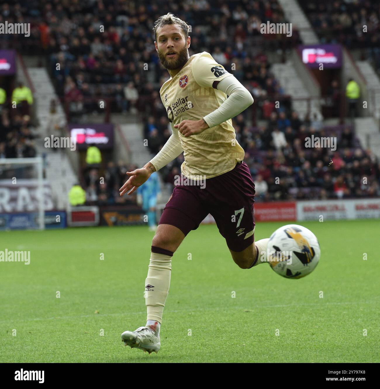 Tynecastle Park Edinburgh.Scotland.UK 28. September 24 William Hill Premiership Spiel . Hearts gegen Ross County. Jorge Grant of Hearts. Quelle: eric mccowat/Alamy Live News Stockfoto