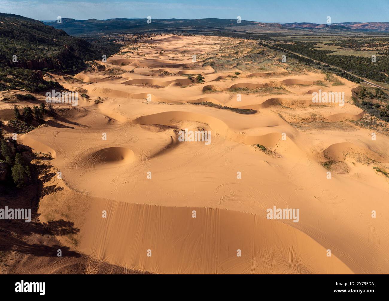 Drohnenansicht der Coral Pink Sand Dunes im Süden von Utah, USA Stockfoto