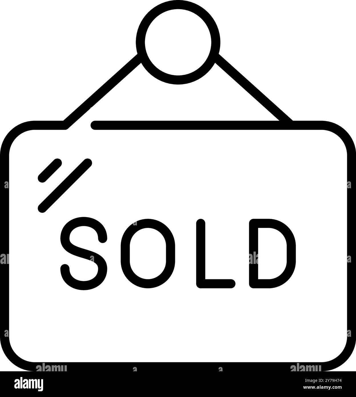 Schild für verkaufte Immobilie. Verkauf abgeschlossen, nicht mehr verfügbar. Pixelperfektes, bearbeitbares Konturvektorsymbol Stock Vektor