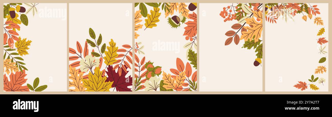 Set aus Herbstrahmen mit bunten Herbstblättern. Stock Vektor