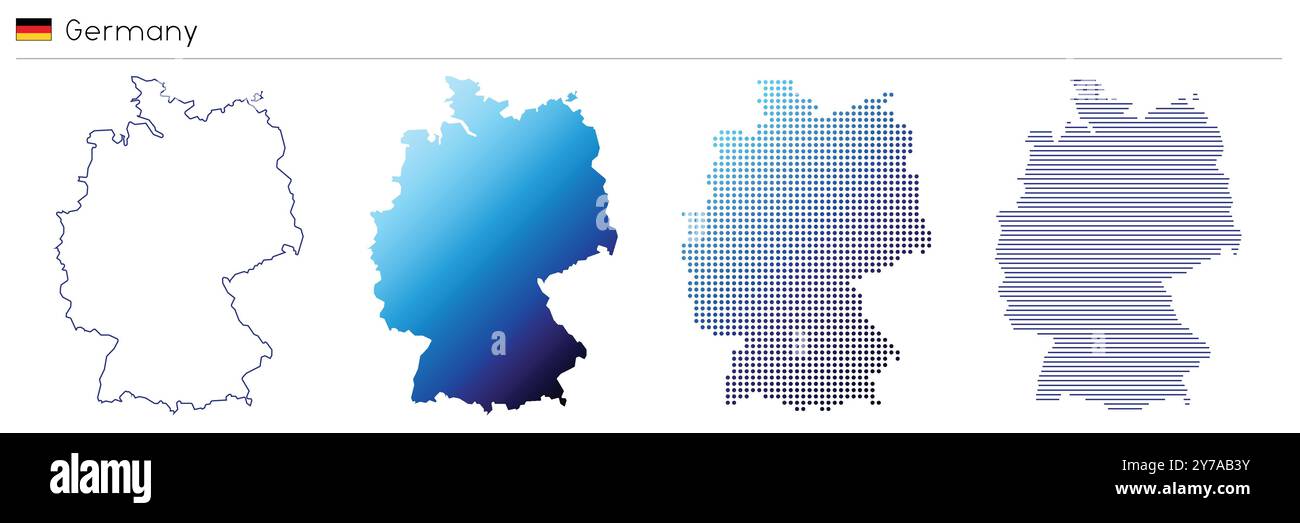 Deutschland – Umrandung, Verlauf, gepunktete und Linien geometrische Landesform Stock Vektor