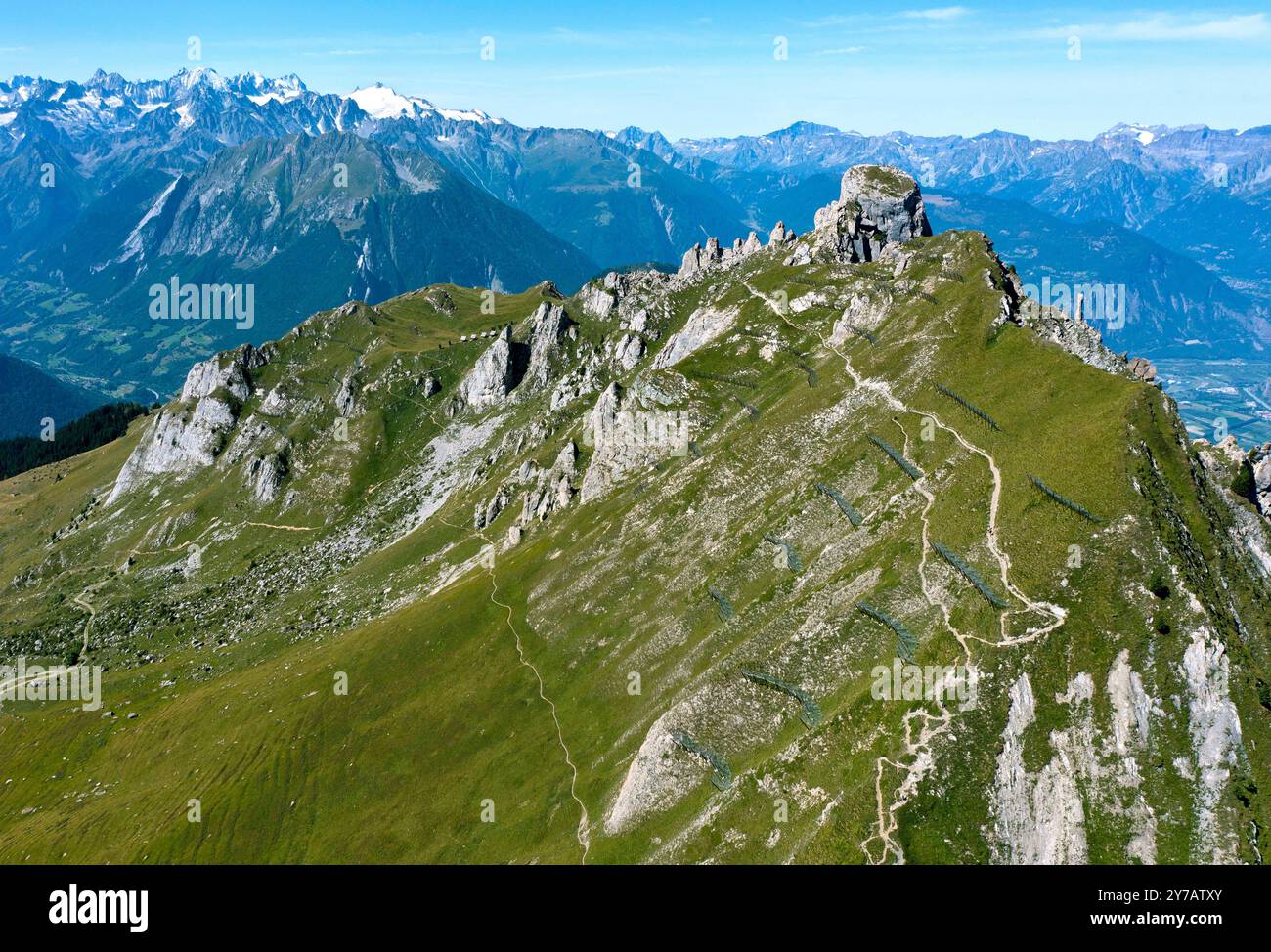 Gipfel Pierre Avoi mit Aufstiegsweg, Walliser Alpen, Verbier, Wallis, Schweiz *** Gipfel Pierre Avoi mit Aufstiegsweg, Verbier, Schweizer Pennine Alps, V Stockfoto