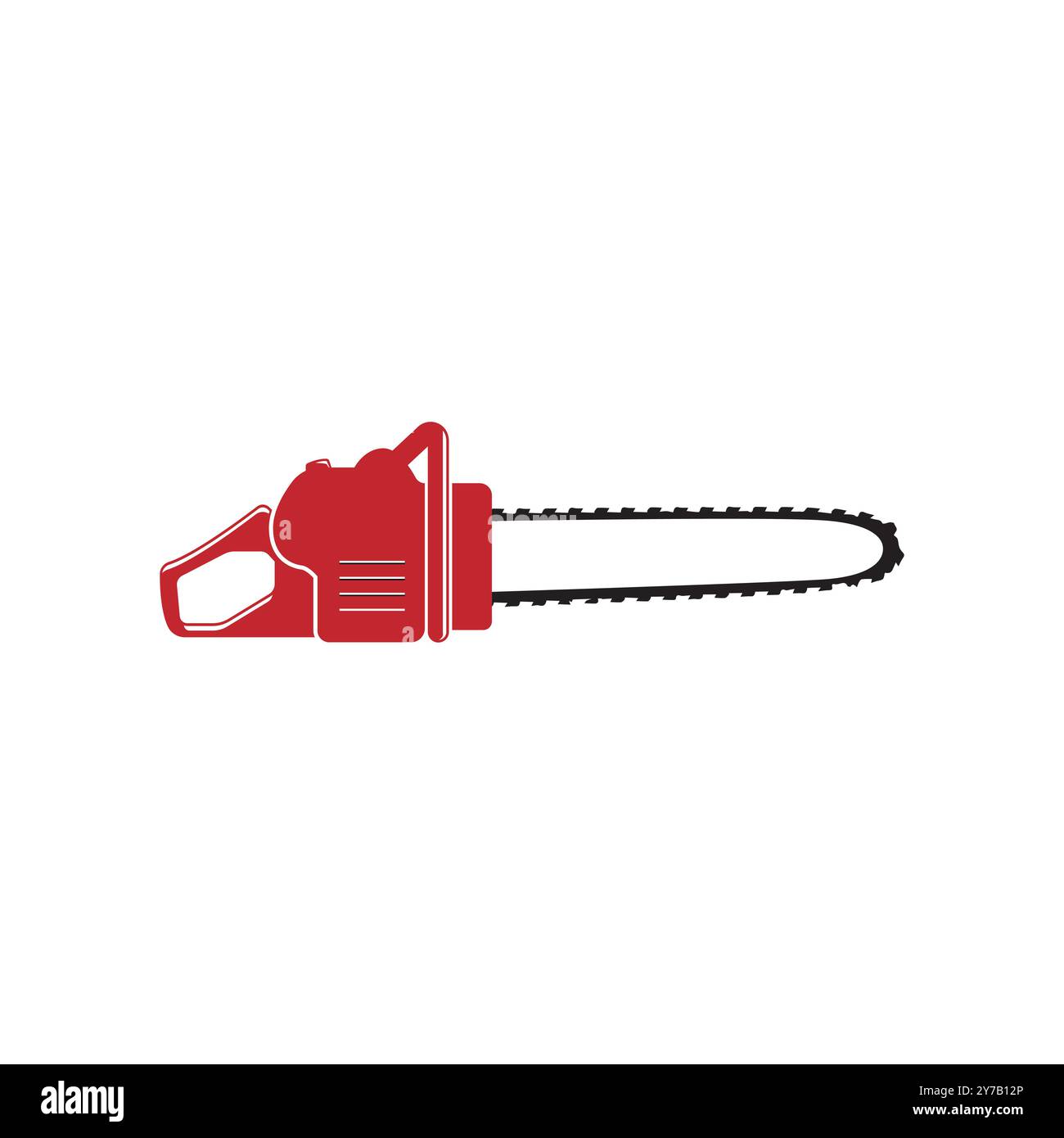 Vektorbild der Motorsäge. Illustration des Motorsägen-Vektors isoliert auf weißem Hintergrund. Professionelle Maschine. Professionelles Kettensägen-Konzept. Holzschneider-Säge. Stock Vektor