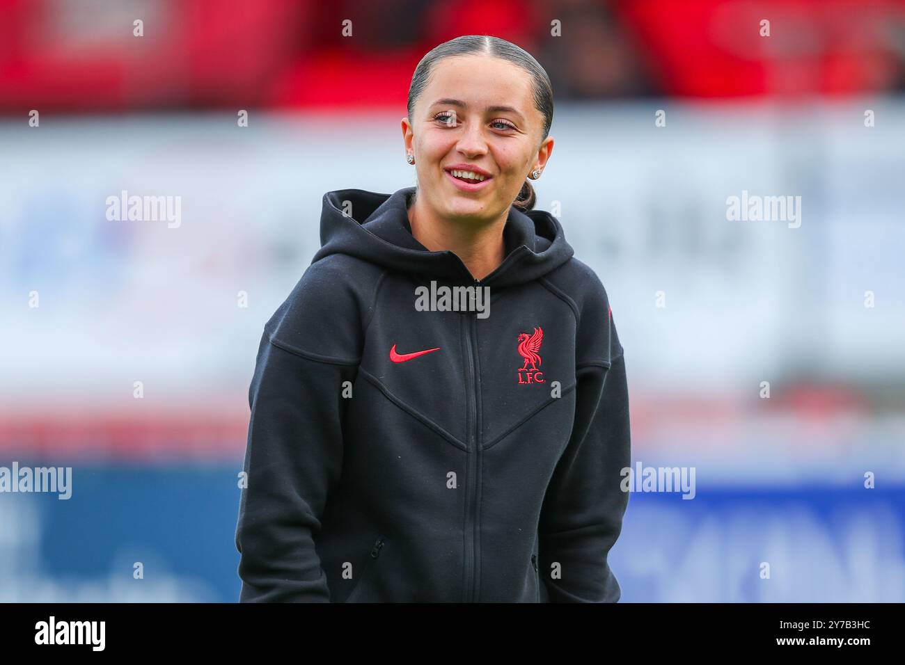 London, Großbritannien. September 2024. Mia Enderby aus Liverpool kommt im Chigwell Construction Stadium vor dem FA Women's Super League Match West Ham United Women vs Liverpool Women im Chigwell Construction Stadium, London, Vereinigtes Königreich, 29. September 2024 (Foto: Izzy Poles/News Images) in London, Vereinigtes Königreich am 29. September 2024. (Foto: Izzy Poles/News Images/SIPA USA) Credit: SIPA USA/Alamy Live News Stockfoto