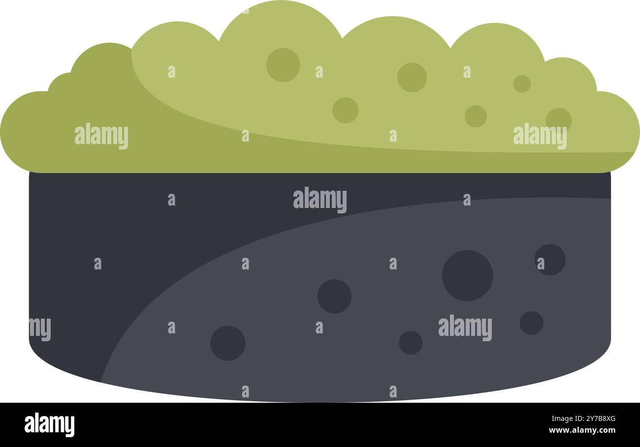 Einfache Vektor-Illustration von Gunkan Maki, ein beliebtes japanisches Sushi-Gericht, mit einem mit Algen umwickelten Reishügel, gekrönt mit grünem Tobiko-Kaviar Stock Vektor