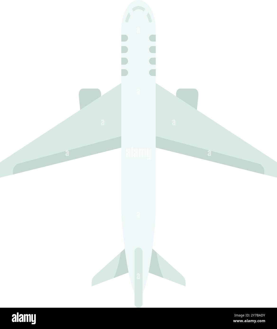 Minimalistische Illustration eines großen weißen Flugzeugs, das vom Himmel fliegt, von unten gesehen Stock Vektor